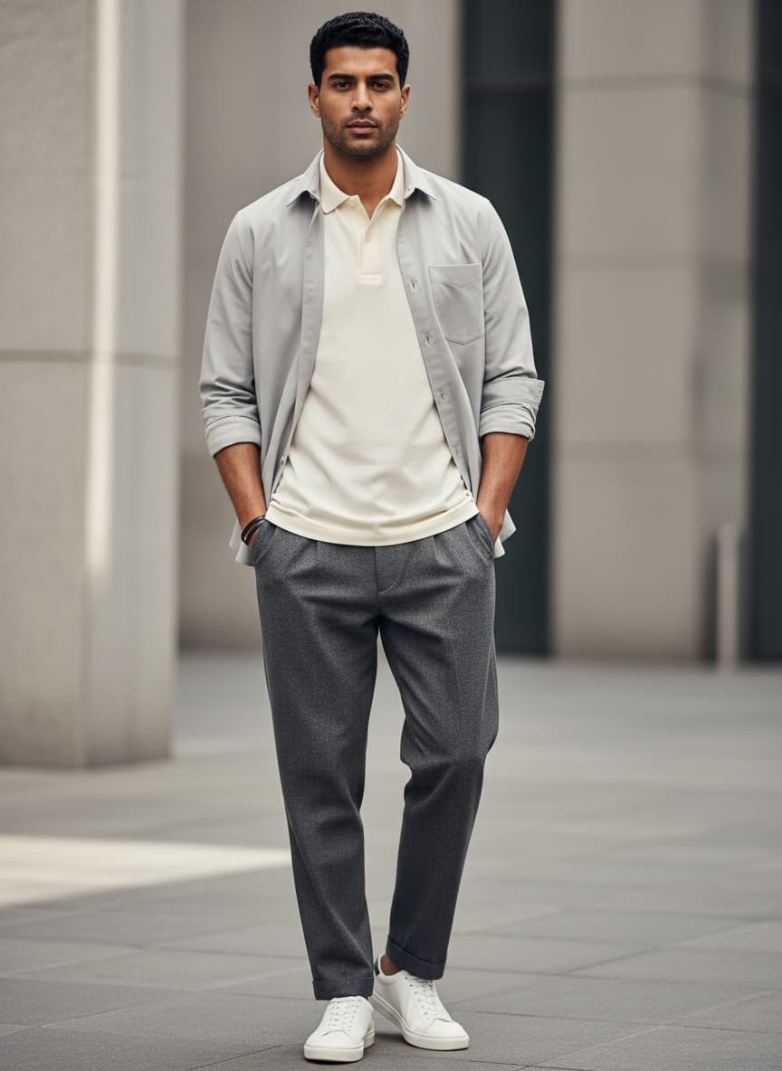 AI-generated outfit visualisation — smart-casual menswear
